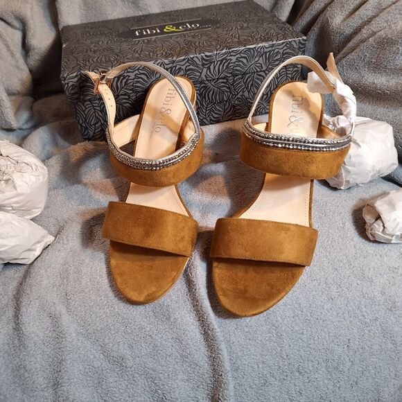 fibi & clo New York Erin Tan Suede Crystal Tan Women's Heels Size 9 - Picture 8 of 11